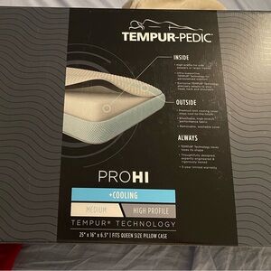 Tempur-Pedic ProHi Pillow + ,cooling , Queen, White medium high profile